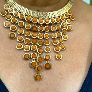 Goddess Bib Necklace Gold and Brown Queenly Beaded Egyptian